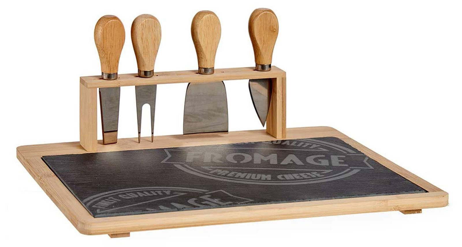 Dripio Kaasplank van bamboe en leisteen met 4 messen, 34 x 27 cm