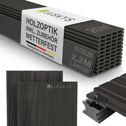 Juskys WPC Terrassendielen 20 m2 – 220 cm Dielen, wetterfest inkl. Unterkonstruktion – Grau
