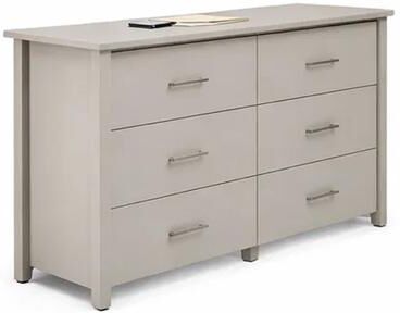 Benjara Kori Wide Dresser, 6 Drawers with Silver Bar Handles, White