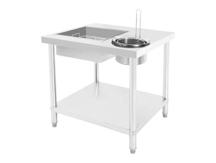 MooBeey Paniertisch Breeding Table aus Edelstahl mit Doppelkörbe, Höheverstellbar Frittiertes Hähnchen-Zubereitungstisch Küchentisch, Gewerbliche Arbeitsplatte Panierstation für Gebratenes Hähnchen