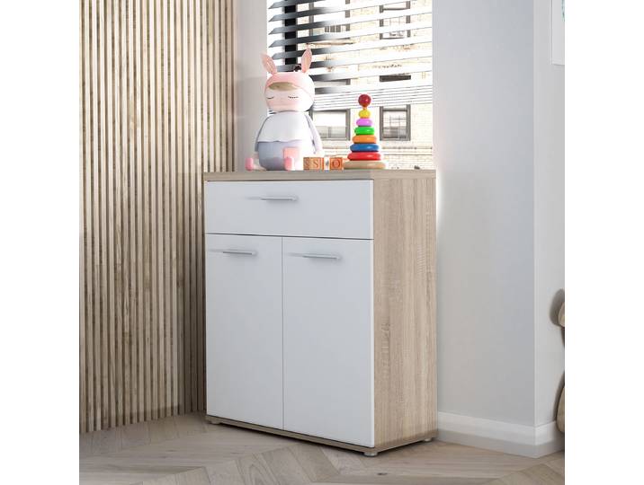 Kommode 80 x 93 x 35cm Weiß/Beige