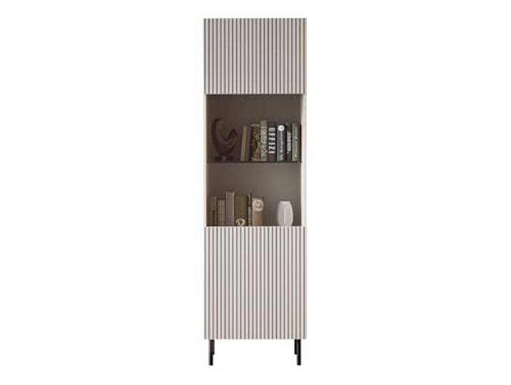 Mirjan24 Hochvitrine Arypot mit 5 Einlegeböden (Cashmere) Standvitrine mit gefräster MDF-Front, gehärtetem Glas, Push-to-open-System und Metallfüßen, B/H/T: 56/185/42 cm