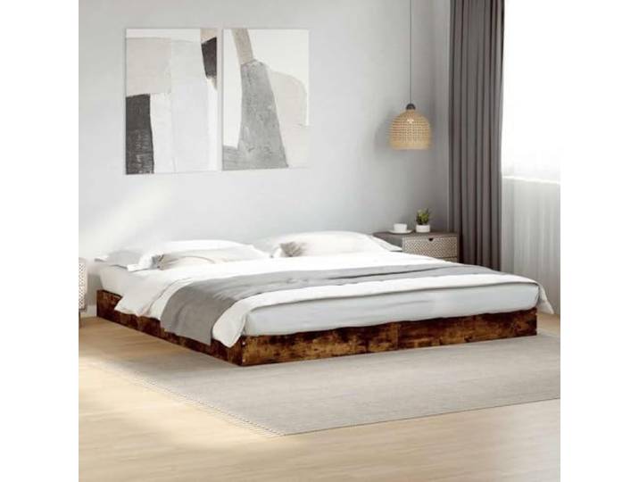 Stabiler Holzwerkstoff Stabil Schlafzimmer Bettgestell 180 x 200 cm Braun Bettgestell ohne Matratze Räuchereiche 180x200 cm Holzwerkstoff Stabil Lattenrost Modernes Design Schlafzimmer Möbel
