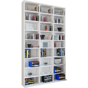 VCM CD-Regal Megosa Maxi, 912420, weiß, aus Holz, 102 x 183 x 23cm, 27 Fächer