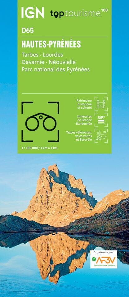 Carte touristique TOP 100 D65 - Hautes-Pyrénées : Tarbes, Lourdes, Gavarnie, Néouvielle   IGN