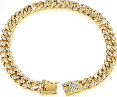 Inspire Curations RoyalPaws Cuban Link Rhinestone Pet Necklace gold 14 Inch 35cm