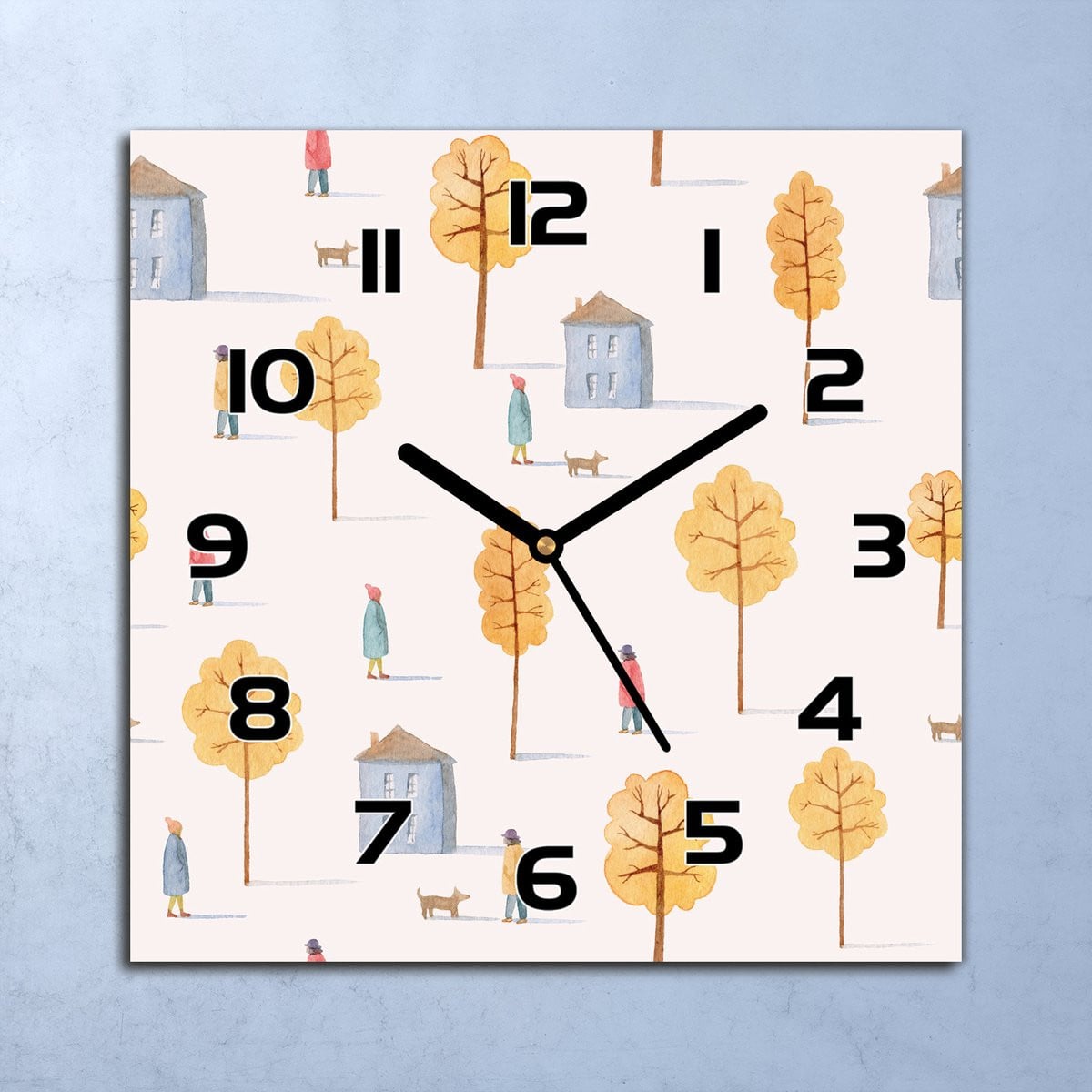 Coloray Glazen Wandklok Een wandeling in het park - Geel - 30 x 30 cm