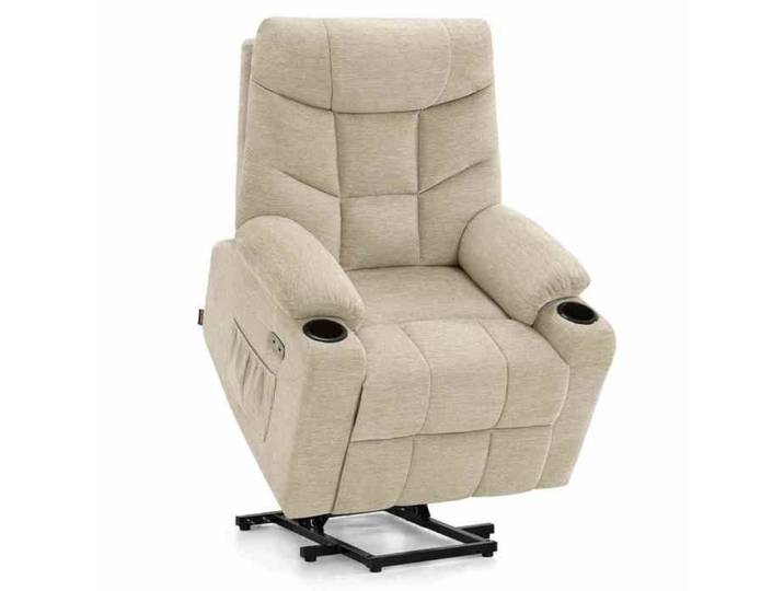 M MCombo Fauteuil TV avec Aide à la montée électrique Fauteuil avec Aide à la montée avec USB 7286 (Tissu Beige)