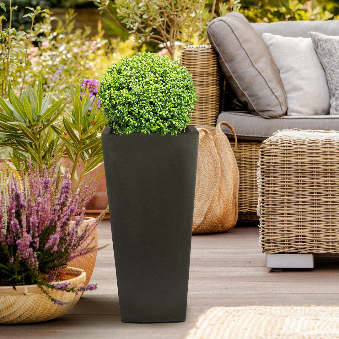 HORTICO Tall Planter with Drainage Holes, Frostproof Outdoor Plant Pot, Concrete Effect Tall Tapered Planter Black 65cm H x 32cm W x 32cm D