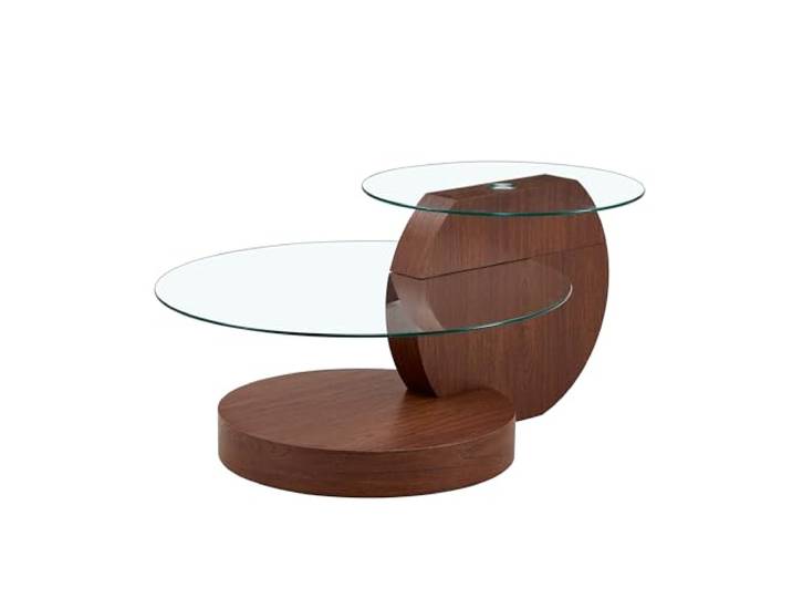 Vexelus Zweistufiger Couchtisch aus Sicherheitsglas, MDF‑Gestell Walnussoptik, 90×70×44 cm, Wohnzimmertisch