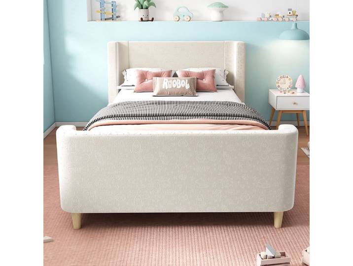 Lit enfant rembourré 90x200 cm Lit simple - SWEIKO - Velours Beige