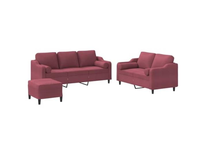 GHVBNMF 3-tlg Sofagarnitur mit Hocker Kissen Polstersofa Set Weinrot Stoff Elegante Couchgarnitur fürs Wohnzimmer mit weichem Schaumstoff und stabilem Metallgestell für gemütliche Entspannung.