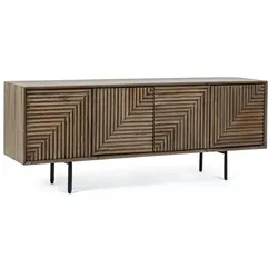 TV-Board Darsey aus Mangoholz, modern, Natur, 140 cm, Metallgestell in Schwarz