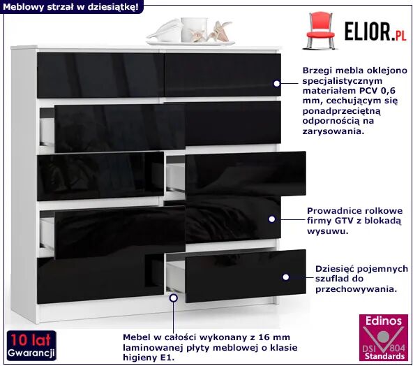Edinos Komoda do biura biała + czarny połysk L3-L12