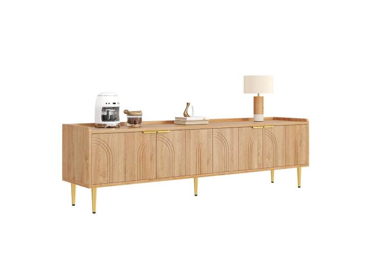 Flieks Tv-Schrank 170cm strukturierte Tür Goldgriffe modern, Naturfarben, 35x47.5x170 cm, Wohnzimmer, TV Möbel, Lowboards, Lowboards stehend