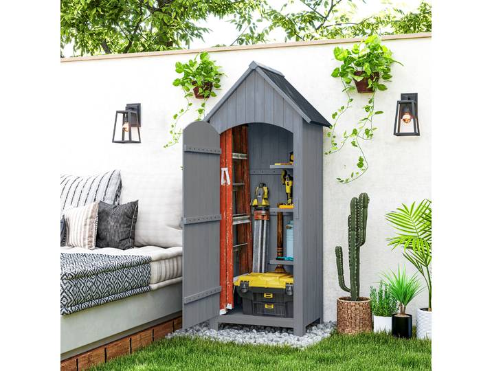 Outsunny Armoire Jardin Bois Gris Toit Bitumé 77,5x54,2x179,5cm