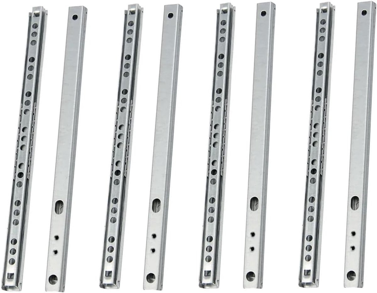 4 Paar Zware 17mm Ladegeleiders - 8 Stuks Volledig Uittrekbare Stalen Ball Bearing Ladegeleiders voor Keuken en Kasten