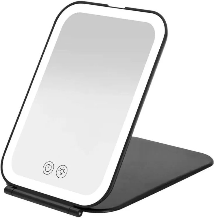 INF LED-Kosmetikspiegel: Tragbarer, faltbarer, wiederaufladbarer Spiegel mit Touch-Steuerung und dimmbarem Licht Schwarz