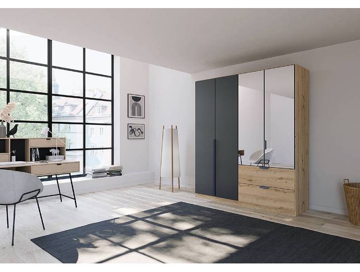 Armoire Dark&Wood avec tiroirs 181cm Gris Avec portes miroir
