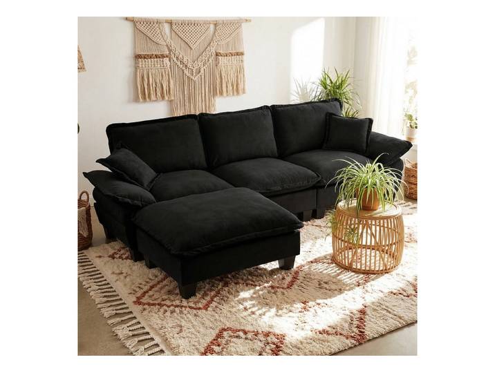 OKWISH Ecksofa für Apartments & Wohnzimmer, mit Segelboot-Design, inklusive 1 beweglichem Ottomane & 2 weichen Kissen. 1 Teile