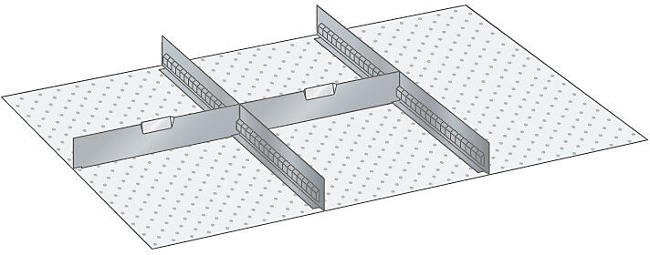 Schubladeneinteilungsset, 2 Schlitzwände, 2 Trennbleche, für Fronthöhe 75 mm LISTA