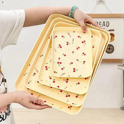 Useful Little Things Cherry Pattern Serving Tray Multipurpose Organizer For Desserts Fruits Jewelry Perfume And Home Decor yellow 4pcs