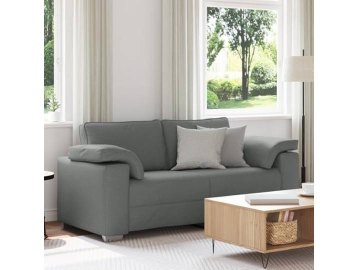 HEFZGDB 2-Sitzer Sofa Dunkelgrau 140 cm Stoff mit Boxkissen-Design und Stahlrahmen für modernes Wohnen, Bequeme Polyesterkissen, stabile Konstruktion, pflegeleicht und langlebig,