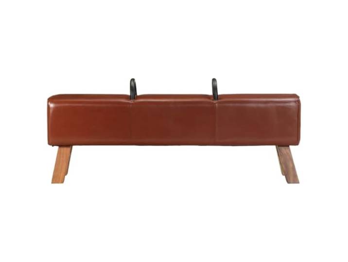 Vintage Sitzbank aus echtem Ziegenleder mit Griffen Echtes Ziegenleder, Massivholzbeine, dicke Polsterung, Retro-Stil, Unikat