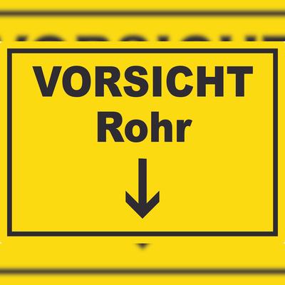 HB-Druck Vorsicht Rohr mit Richtungspfeil unten Aufkleber A0 (841x1189mm)