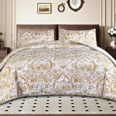 Cocam 3-Piece 100% Cotton Comforter Set, Flower Pattern Printed Comforter and 2 Pillowcases for All Season
