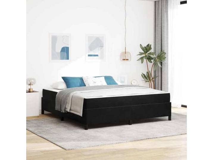 Holzwerkstoff Rahmen minimalistisch Bett Set Schwarz 180 x 200 cm Bettrahmen mit Matratze Schwarz 180 x 200 cm Stoff Boxspringbett Design Lattenrost inklusive Komfortschaum Taschenfederkern