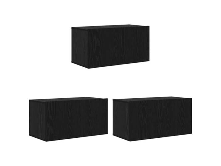 hliofuir 3er Set TV Lowboard Hängend Schwarz 60x30x30 cm Holzwerkstoff Schwebendes Hängeboard Set fürs Wohnzimmer und Schlafzimmer, schafft freien Bodenplatz und verbirgt Zubehör hinter Türen.