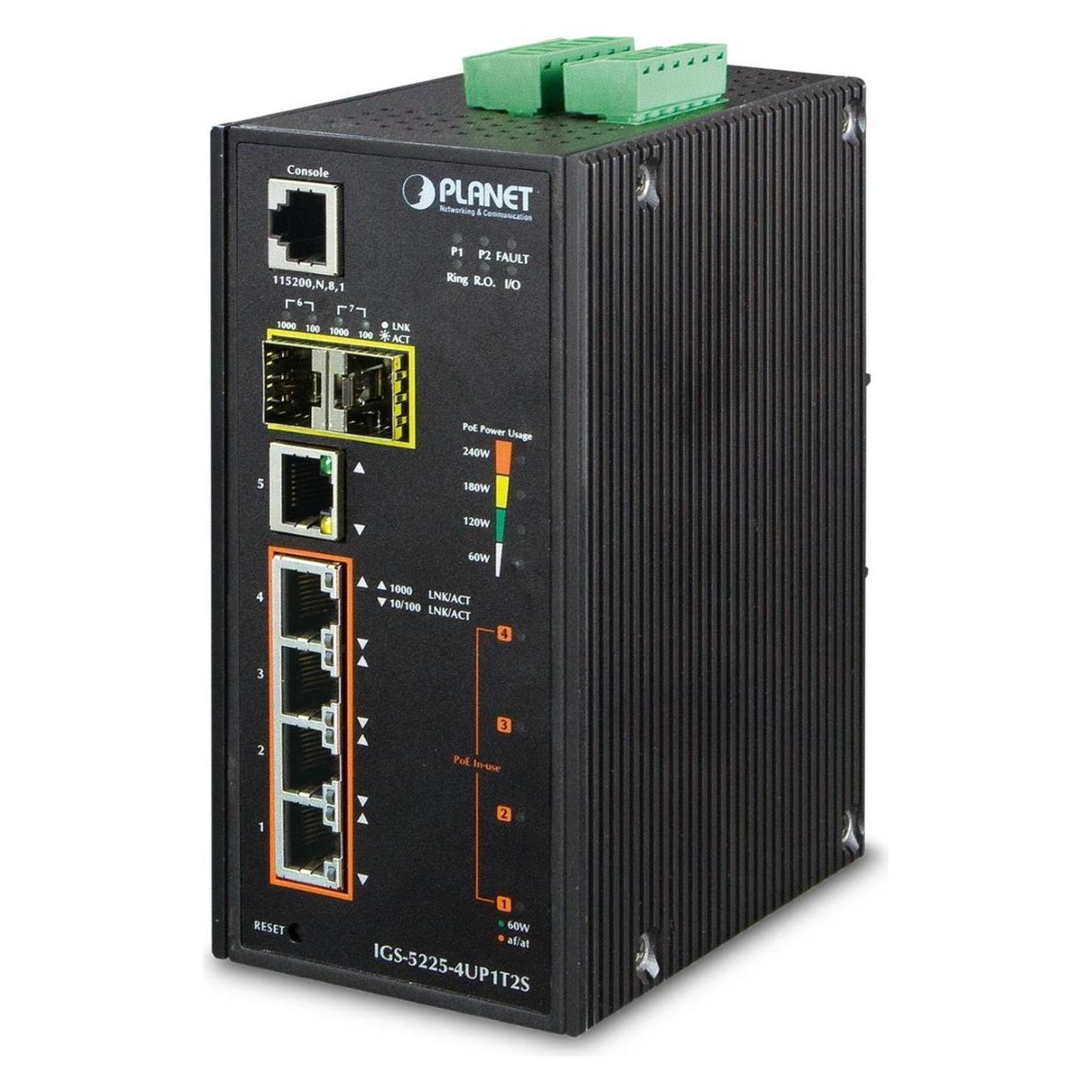 Planet Industrial L2+ 4-Port 10/100/1000T Ultra PoE + (5 Ports) (IGS-5225-4UP1T2S)