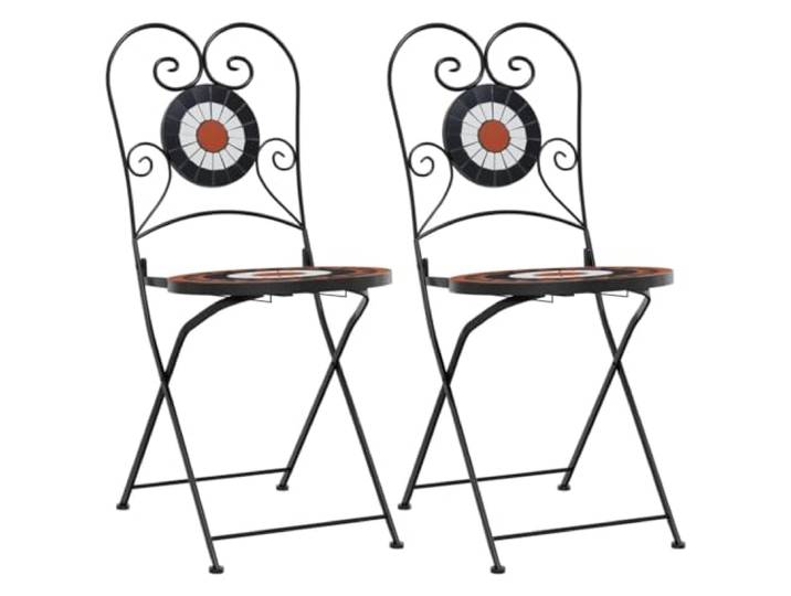 Coespram Bistrostühle 2er Set Klappbar Mosaik Keramik Balkon Terrakotta Stilvolle Stühle mit pflegeleichter Keramiksitzfläche im Mosaikmuster für Balkon, Terrasse und Wintergarten.