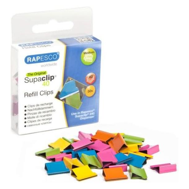 Rapesco Dokumentenclips Supaclip 40, farbig sortiert (50x) (RC4050MC)