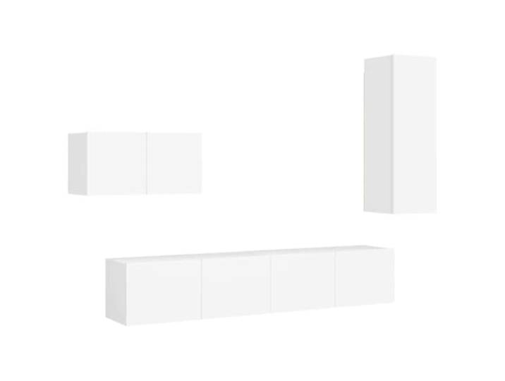 Foknhdi 4-TLG. TV-Schrank-Set Wandmontage Lowboard Weiß Holzwerkstoff Flexibles Hängebord-Ensemble für das Wohnzimmer schafft wertvolle Bodenfreiheit und strukturierte Aufbewahrung.