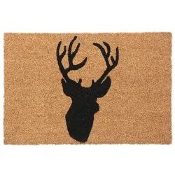 Relaxdays Kokos Fußmatte mit Hirsch Hellbraun,Schwarz