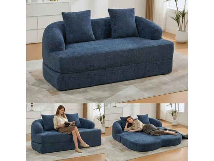 Canapé Convertible 2 Places avec Mousse à Mémoire Conception Compacte pour Petits Espaces 2 en 1 Sofa Bed Bleu Marine