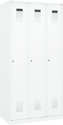 Kleiderspind C+P Evolo Plus, 3 Abteile, Anschlag rechts, Zylinderschloss, B 900 x T 500 x H 1850 mm, verkehrsweiß/verkehrsweiß