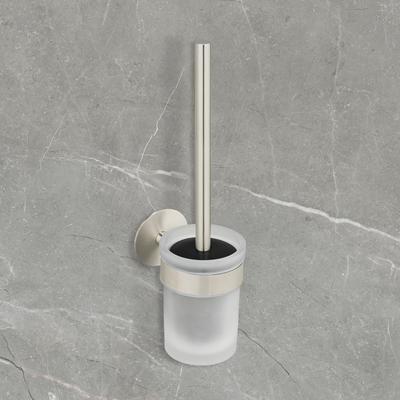WC-Garnitur "»Meleto«", silber (silberfarben matt), B:9,5cm H:36cm L:12,5cm, Edelstahl, Glas, SCHÖNER WOHNEN-KOLLEKTION, Reinigungsbürsten, WC-Bürstenhalter aus Edelstahl mit Glaseinsatz, zum Kleben oder Bohren