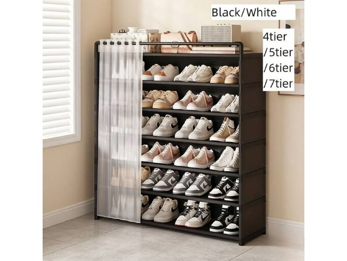 Étagère à chaussures pliable anti-poussière avec base antidérapante, étagère de rangement multi-niveaux pour chaussures et accessoires, facile à nettoyer