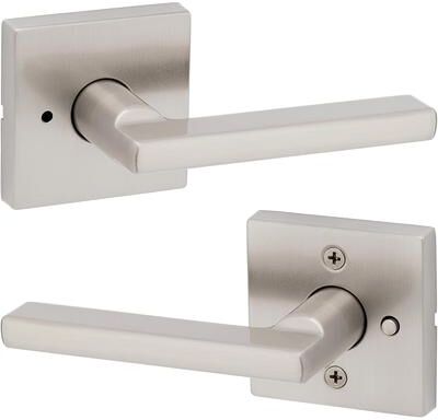 Kwikset Halifax Interior Privacy Door Handle with Lock, Door Lever For Bathroom and Bedroom, Satin Nicke