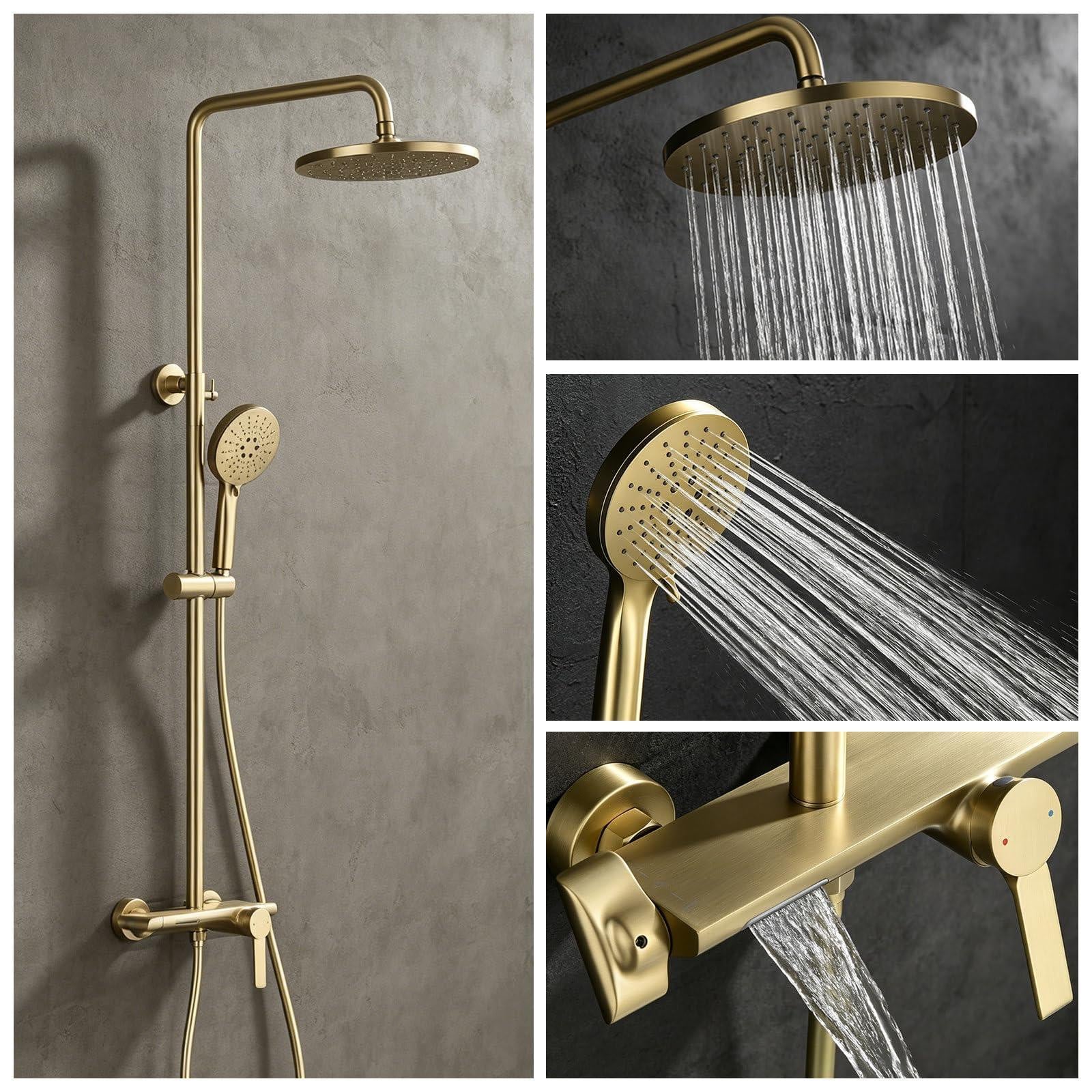 Dripio Douchekolom met mengkraan, regendouche 26x26 cm en handdouche, messing