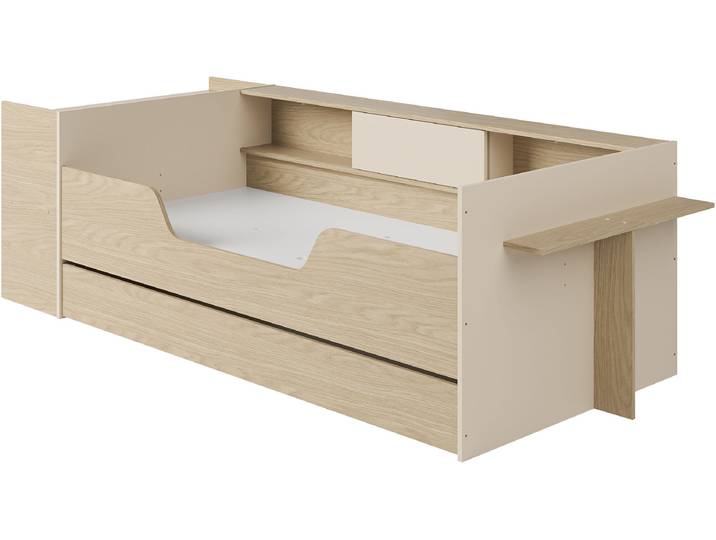 Stauraumbett GAMI BAYA , eiche rookwood nachbildung, greige, greige, greige, B:110cm H:79cm L:244cm, Betten, Stauraumbett, Ein Bett, das mit Ihrem Kind mitwächst
