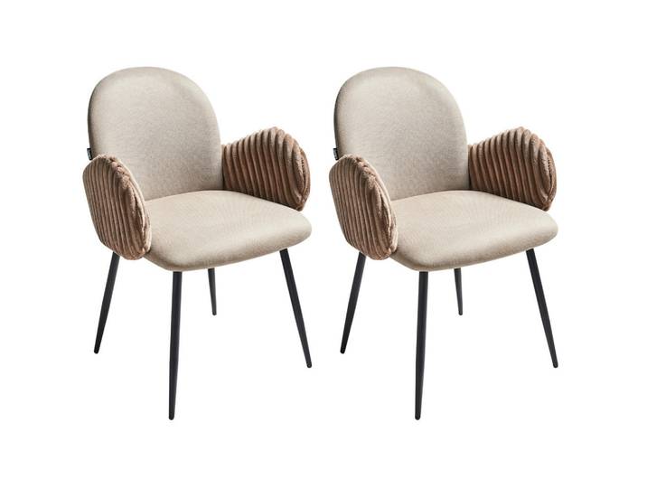 Beliani Esszimmerstuhl 2er-Set Taupe Amity, Taupe, Schwarz, Braun, 50x84x56 cm, Esszimmer, Stühle, Armlehnstühle