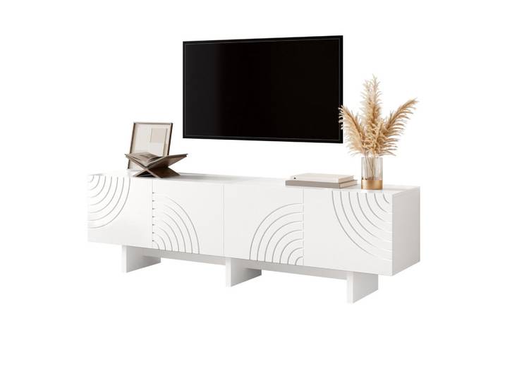 Evryae Lowboard mit dekorativen Bogenfronten, MDF/PB-Konstruktion, Stauraum, Neutral, Standardmaß, Weiß, Rechteckig,Rechteckig, 170x50x35 cm, Wohnzimmer, TV Möbel, Lowboards, Lowboards stehend