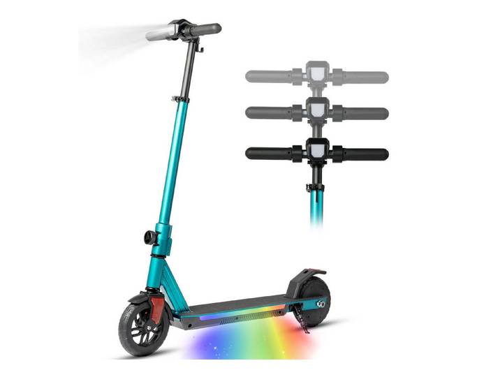 Vankel Elektro-Kinderroller ab 10 Jahre, E scooter für Kinder, klappbar, 15km, höhenverstellbar, EBS+Fußbremse, LED-Display, farbiger Beleuchtung, mit Haken