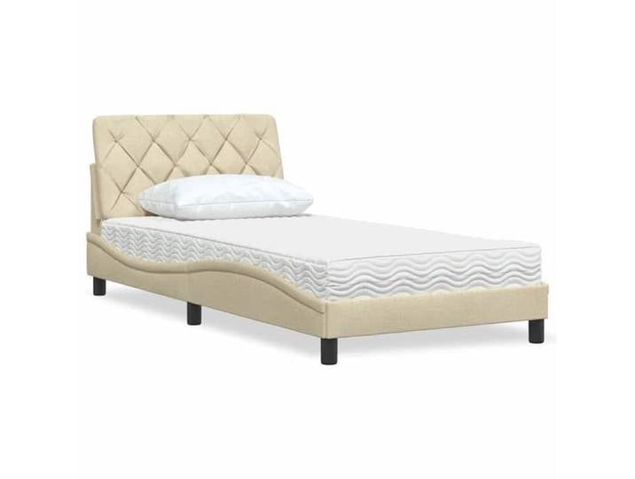 Lit avec matelas crème 100x200 cm tissu 3310725