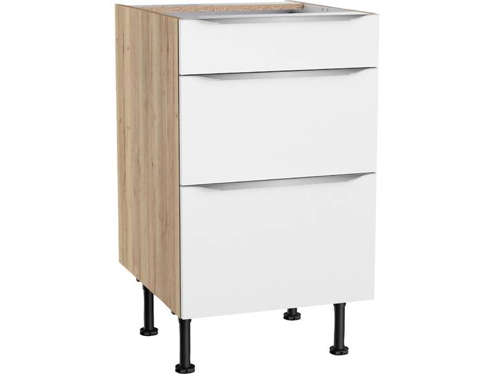 Unterschrank, Spanplatte, Weiß & Wildeiche Nachbildung, 50×87×58,4 cm, Modern, Kochstation