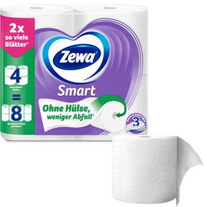 Zewa Toilettenpapier Smart, ohne Hülse, 3-lagig, Tissue, 300 Blatt, 4 Rollen